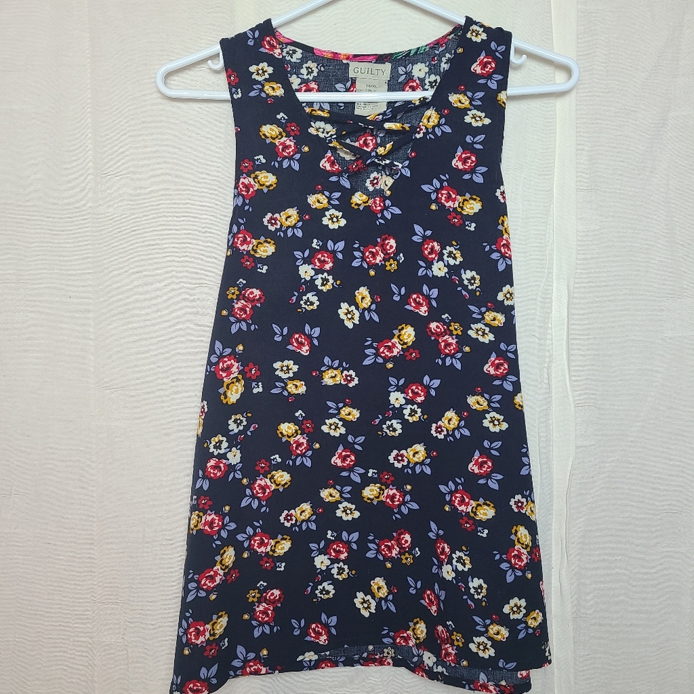 Guilty Women's XL Sleveless Top Navy Colorful Floral Casual Boho Summer